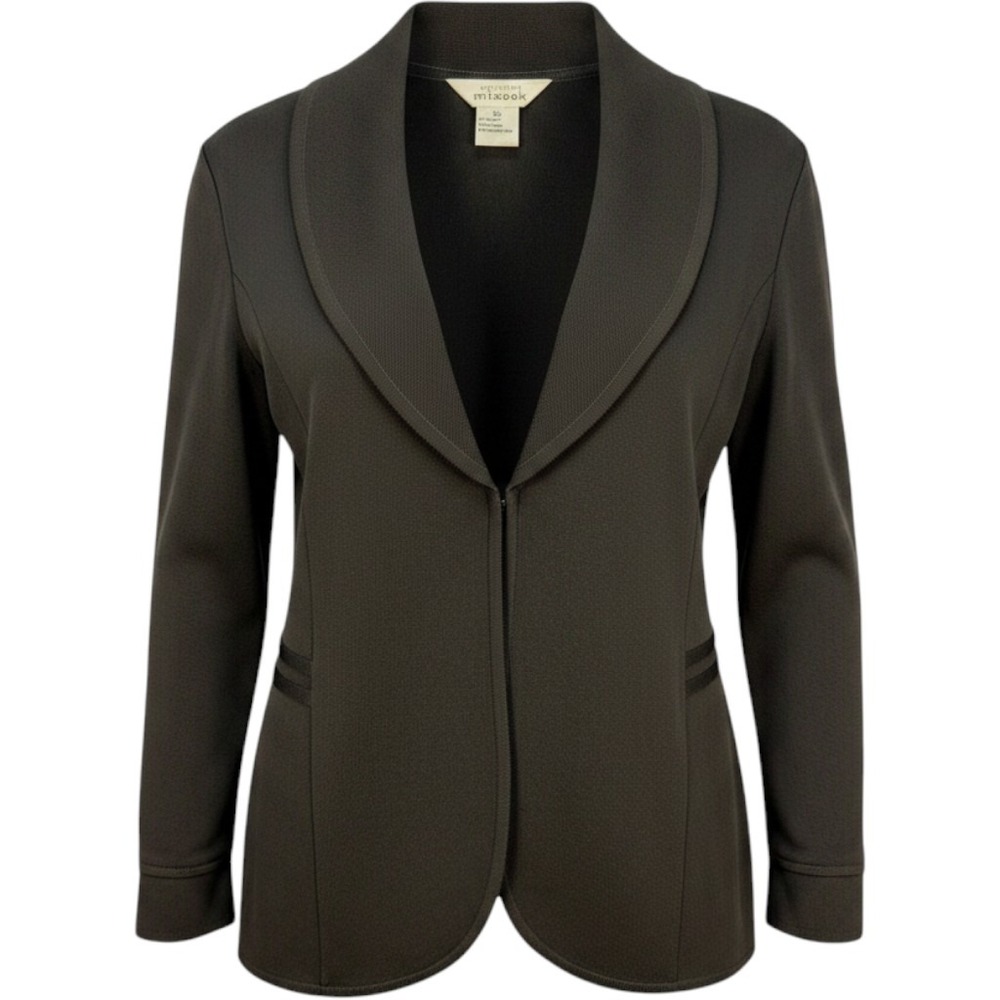 Exclusively Misook Womens XL Black Knit Jacket Open Front Shawl Collar Blazer